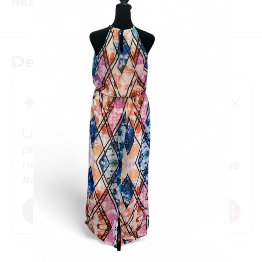 Lily Rose Multicolor Geometric Halter Sleeveless Maxi Dress, Size S - Picture 5 of 6